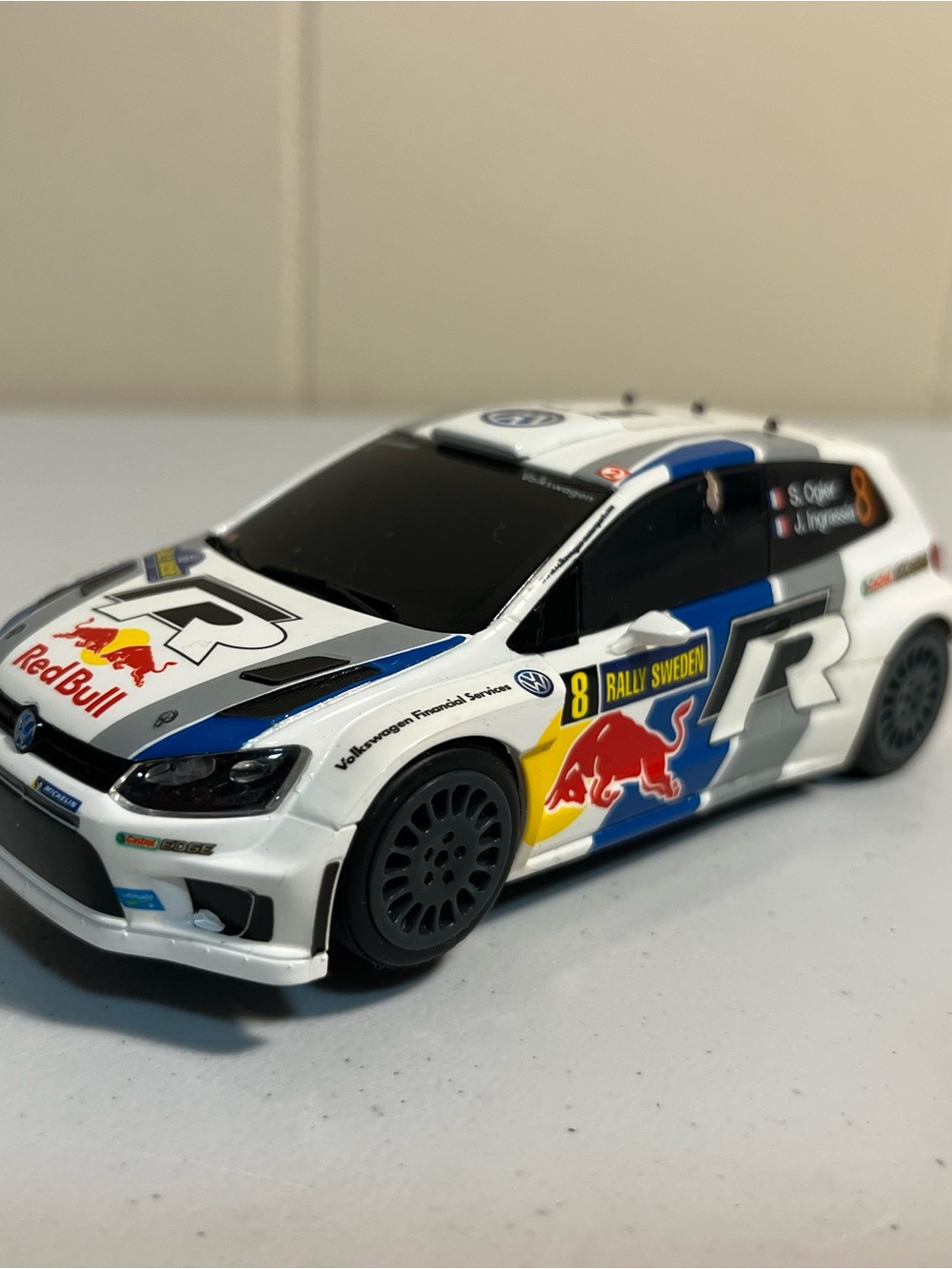 Volkswagen Rally Car Toy - White and Blue Red Bull Design